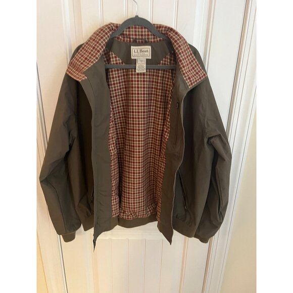 Vintage LL Bean Olive Green Nylon Jacket Plaid Flannel Full Zip Men's Size XXL - Picture 5 of 6